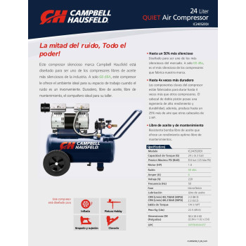 Compresor Libre De Aceite 1Hp 24L Campbell Hausfeld IC240520DI