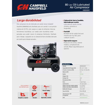 Compresor De Aire 80L 1.8Hp Campbell Hausfeld IX800020DI
